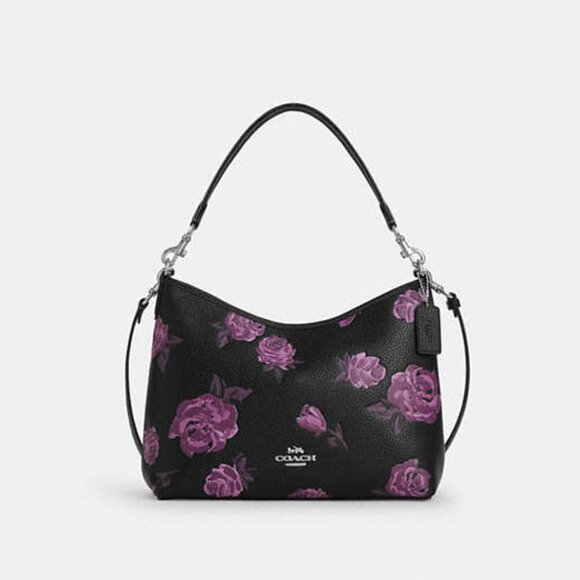 Laurel Shoulder Bag With Floral Print  CCE26 Black Purple Authentic - Picture 4 of 16